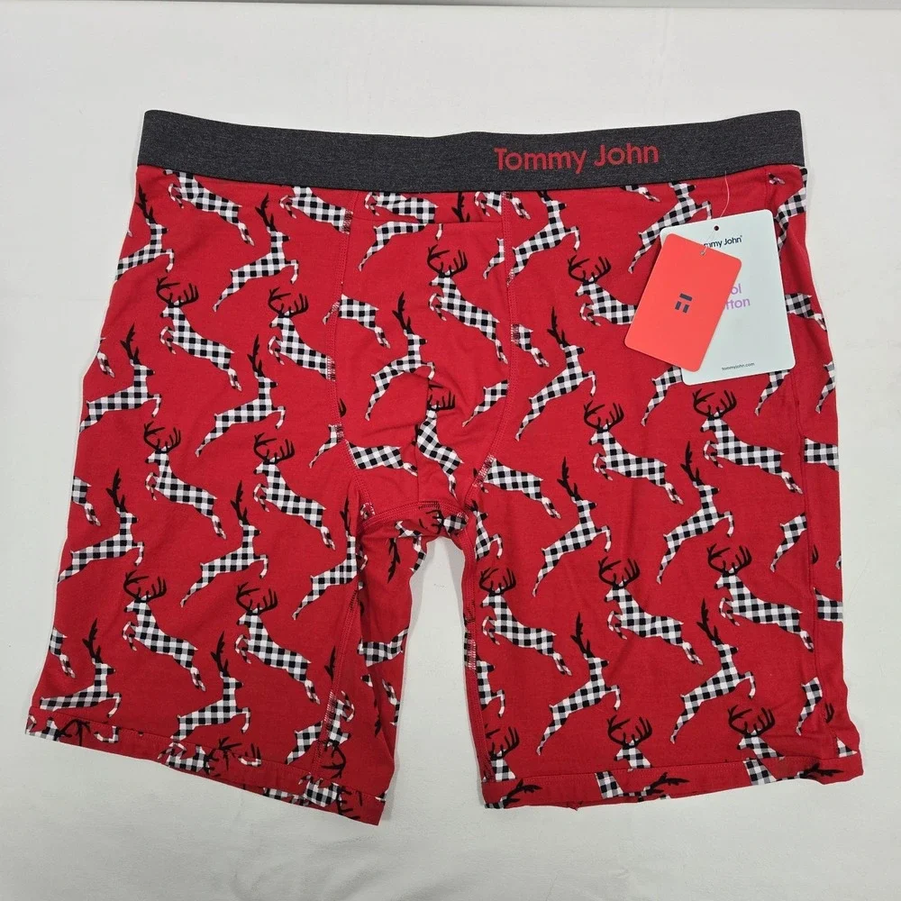 Tommy John Cool Cotton Mid-Length Men's Boxer Briefs XL Reindeer Red Holiday
